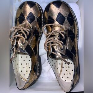 🔥NIB authentic Gucci Black Gold Checkered Oxfords
